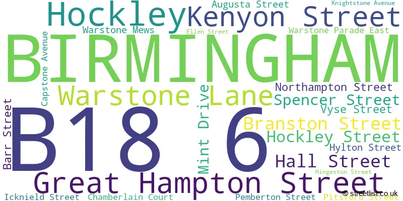 A word cloud for the B18 6 postcode
